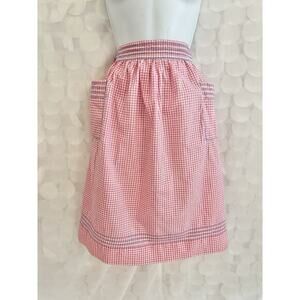 VTG 40’s Pink Gingham Half Apron Hand Made Farmhouse Cottagecore Prop Decor